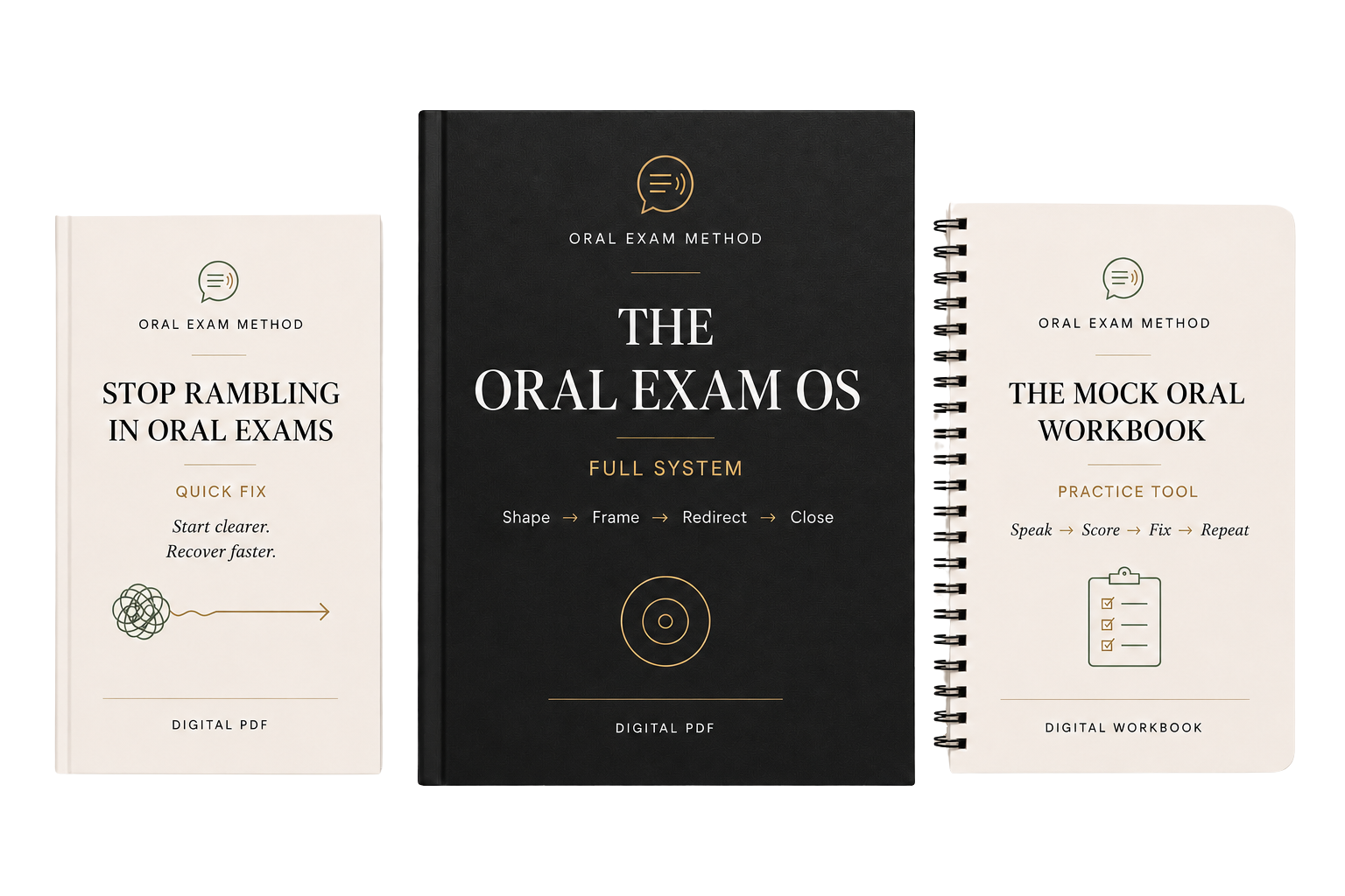 Oral Exam Method — Stop Rambling, The Oral Exam OS, and The Mock Oral Workbook